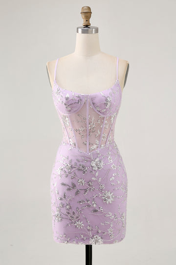 Lilac Corset Sequins Tight Short Homecoming Dress